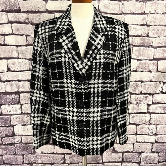 JM Collection Jackets & Blazers - JM Collection Black & White Long Sleeve Fully Lined Blazer Size 16